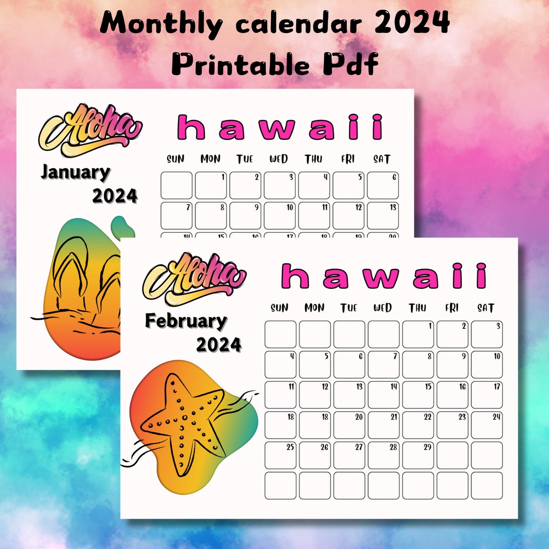 Hawaii Calendar 2024 Hawaii Calendar Hawaii Digital Print Printable