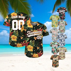 Personalized Hawaiian Baseball Jersey with Team Name Number, Custom Hawaiian Floral Shirt for Men Wome, Button Down Shirt,3D Tropical Hawaii