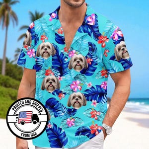 Custom Pet Face Hawaiian Shirt, Personalized Dog Photo Shirt, Funny Vacation Shirt, Beach Shirt for Men Women, Tropical Unisex Gift Idea