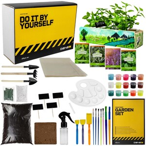 Dibys Set per la coltivazione di bambini con semi di fiori di tè, attrezzo da giardinaggio, pittura per terra, scatola di legno