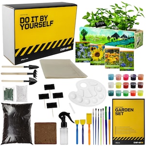 Dibys Set per la coltivazione di bambini con semi di fiori, attrezzo da giardinaggio, dipinge il terreno, scatola di legno