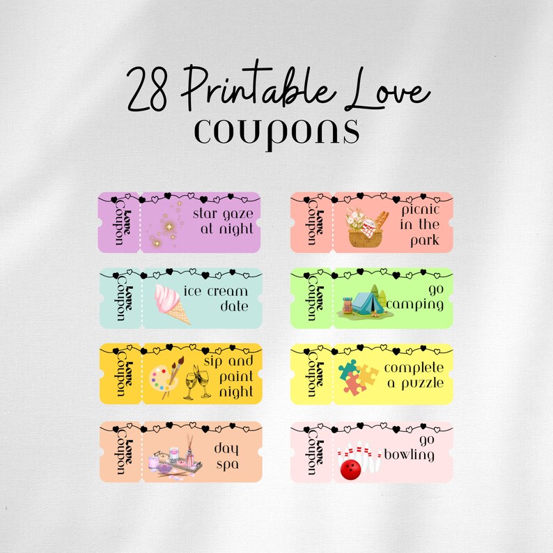 Printable Love Coupon Book for Him &amp; Her , Digital Couples Coupon, Anniversary Gift, Birthday ...