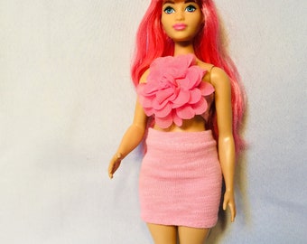 Pink Blouse and Skirt for Curvy Barbie/Set of Clothing for Curvy Barbie/Pink Tube Blouse and Skirt for Curvy Barbie