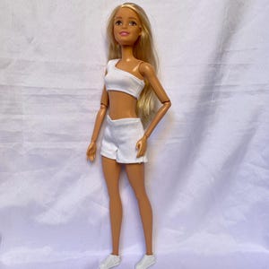 Set of white doll clothing with shoes, top and shorts for 11.5 inch doll, Clothing set for 1/6 scale doll