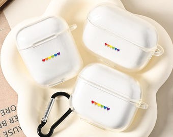 Custodia per AirPods personalizzata con cuori arcobaleno e portachiavi per AirPods 4a generazione, Pro2, Pro, Apple AirPods Pro Pro2 di 1a, 2a, 3a e 4a generazione