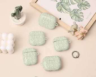 Green Flowers AirPods 4th Case,AirPods Pro 2 Case Cover With Keychain,Personalised Apple Airpods Pro Pro2 1st 2nd 3rd 4th Generation Case
