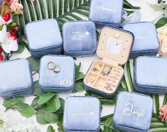 Custom Velvet Jewelry Travel Box, Personalized Name Initial Jewelry Case, Custom Bridesmaid Gift, Wedding Favors, Birthday Gift,Gift for Her