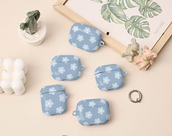 Blue Flowers AirPods 4th Case,AirPods Pro 2 Case Cover With Keychain,Personalised Apple Airpods Pro Pro2 1st 2nd 3rd 4th Generation Case