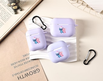 Stitch & Angel Cartoon Personalisierte Airpods Hülle mit Schlüsselbund für AirPods 4th Pro2 Pro, Apple Airpods Pro Pro2 1.2.3.4