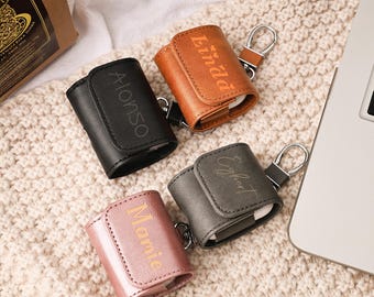 Personalized Leather AirPods Case,Custom Retro Name Apple AirPod Cover,Airpods Pro Pro2 Pro3 1st 2nd 3rd 4th Gen Case With Keychain