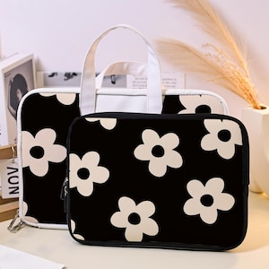 Black Flowers Laptop Sleeve,Laptop Case,Leather Laptop Sleeve,iPad Sleeve For iPad Air 6 Pro,Macbook Case For  Air 15 13 11 Pro 16 14