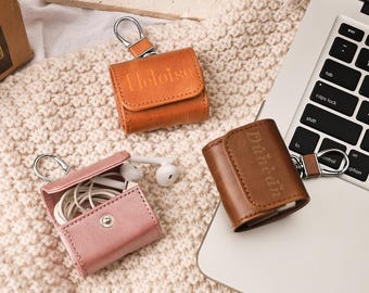 Personalized Retro AirPods Case,Personalized PU Leather Apple AirPod Cover,Airpods Pro Pro2 Pro3 1st 2nd 3rd 4th Gen Case With Keychain