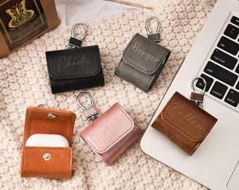 Custom Leather AirPods Case,Personalized PU Leather Apple AirPod Cover,Airpods Pro Pro2 Pro3 1st 2nd 3rd 4th Gen Case With Keychain