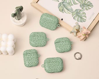 Green Flowers  AirPods 4th Case,AirPods Pro 2 Case Cover With Keychain,Personalised Apple Airpods Pro Pro2 1st 2nd 3rd 4th Generation Case