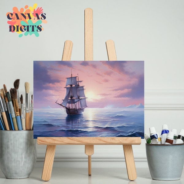 Coucher de soleil océanique sur toile, coloriage Coastal Bliss numéroté, kit de peinture paysage marin tranquille, couleurs par numéros pour adultes, cadeau de fête de peinture