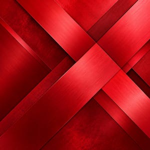 May include: A vibrant red abstract composition featuring overlapping diagonal bands with a brushed metallic texture. The design consists of intersecting strips of varying shades of red, creating a layered effect with sharp geometric angles.