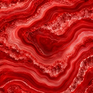 May include: A vibrant red agate stone slab featuring intricate, flowing concentric bands of deep crimson and lighter scarlet hues, interspersed with textured, crystalline mineral deposits that create a natural, layered geological pattern.