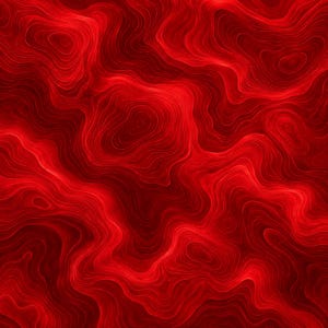 May include: A vibrant red background featuring a dense pattern of concentric, flowing, and undulating lines that create a topographical map effect with varying shades of crimson, scarlet, and deep dark red throughout the entire surface.