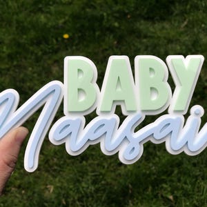 Baby Shower Acrylic Cake Charm – Personalized Baby Shower Decoration | Name Sign | Layered Acrylic Cake Tag