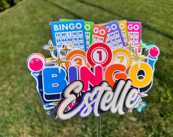 Adorno para tarta de BINGO: decoración para fiestas de BINGO, cumpleaños, jubilación, casino o juegos.