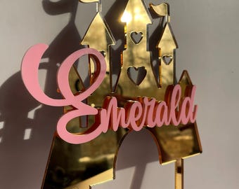 Adorno para tarta de castillo personalizado Adorno acrílico personalizado de princesa para cumpleaños  de cuento de hadas con nombre