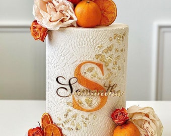 Dije de tarta con inicial personalizada y nombre letra acrílica personalizada Decoración de cumpleaños con monograma nombre e inicial