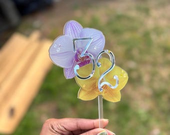Adorno para pastel de orquídeas / Adorno floral acrílico personalizado para cumpleaños / Adorno de orquídea de lujo para pastel
