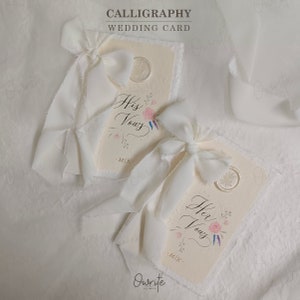 Aesthetic Handmade Wedding Vow Cards Set with Calligraphy and Ribbon (Photoshoot & Keepsake)