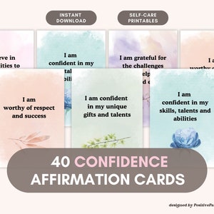 Tarjetas de Afirmaciones de Acuarela para la Confianza y el Éxito, Kit de Mentalidad Positiva y Poderosa, Baraja de Afirmaciones Imprimible de Autocuidado, Descarga Instantánea