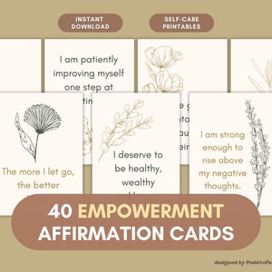 Cartões de Afirmação Empoderadores, Afirmações Diárias de Mentalidade Positiva, Afirmações de Força e Coragem para Imprimir, Baralho de Cartas Digitais Motivacionais
