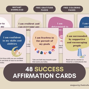 Afirmaciones positivas de ambición de éxito con prácticas de apoyo, tarjetas de afirmaciones de éxito imprimibles para mujeres, baraja de tarjetas motivacionales