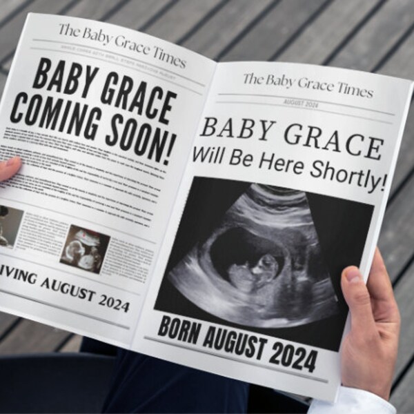 Newspaper Baby Announcement - Pregnancy Announcement - Pregnancy Announcement Newspaper - Editable Template - Canva