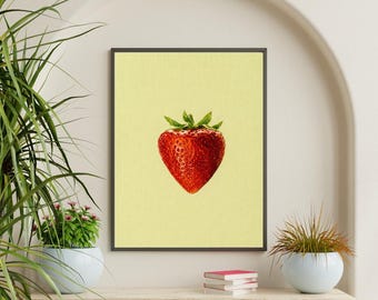Minimalist Strawberry Wall Art | Modern Fruit Print for Kitchen & Dining Room