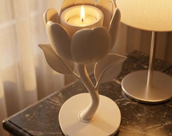 Rose Flower Candle Holder 3D Print File | Elegant Floral Tealight Stand (STL Download)