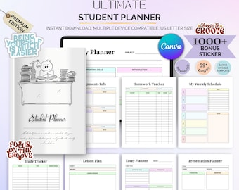 Canva Editable Student Planner: Digital Stickers, US Letter Size