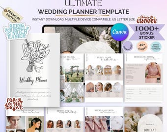 Plantilla de planificador de bodas: Organizador de novias editable en Canva (descarga digital)