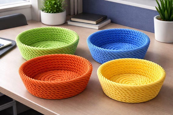 3D Printable Rope Bowl STL File | Modern Decorative Basket (Digital Download)