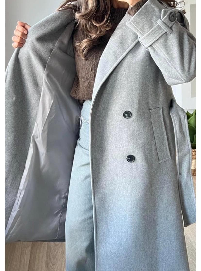 GRETA WOOL BELTED COAT DARK GREY main image 0