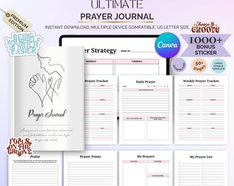 Guided Prayer Journal: Daily Devotional Book with Stickers (Canva Editable, Digital Download)