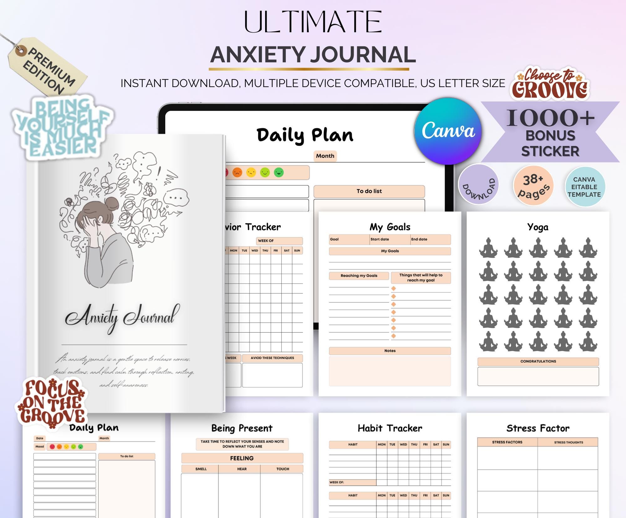 Anxiety Journal, Mental Health Notebook, Self-Care Diary, Wellness Journal, Stress Relief Book, Daily Reflective Journal, Mindfulness Book