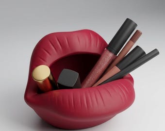 Red Lips Makeup Organizer, 3D STL File, Lipstick Holder, Vanity Decor (Digital Download)