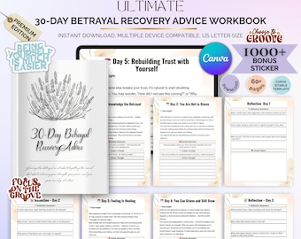 Betrayal Recovery Workbook: 30-Day Healing & Self-Care Guide (Canva Editable)