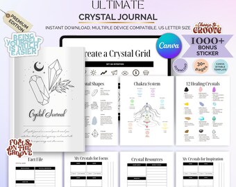 Crystal Journal: Spiritual Diary for Meditation & Self-Care (Canva Template, Digital Stickers)