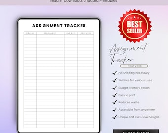 Editable Assignment Tracker Sheet: Student Planner (Canva Template)