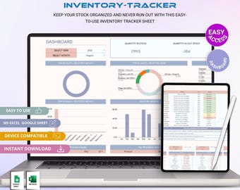 Inventory Tracker Spreadsheet: Excel & Google Sheets (Digital Download)