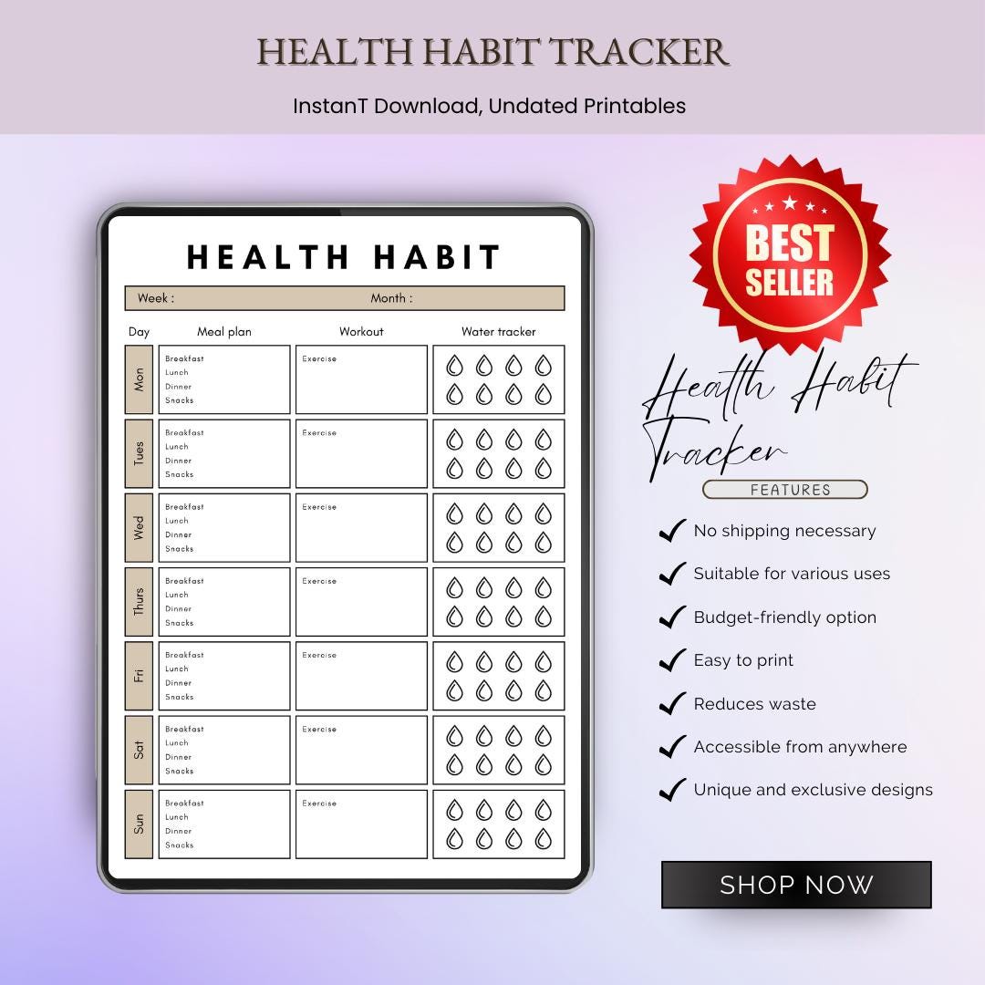 Health Habit Tracker: Daily Wellness Journal (canva Template) - Etsy