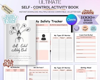 Self Control Activity Book: Emotional Regulation Workbook (Canva Editable, Digital Stickers, US Letter Size)