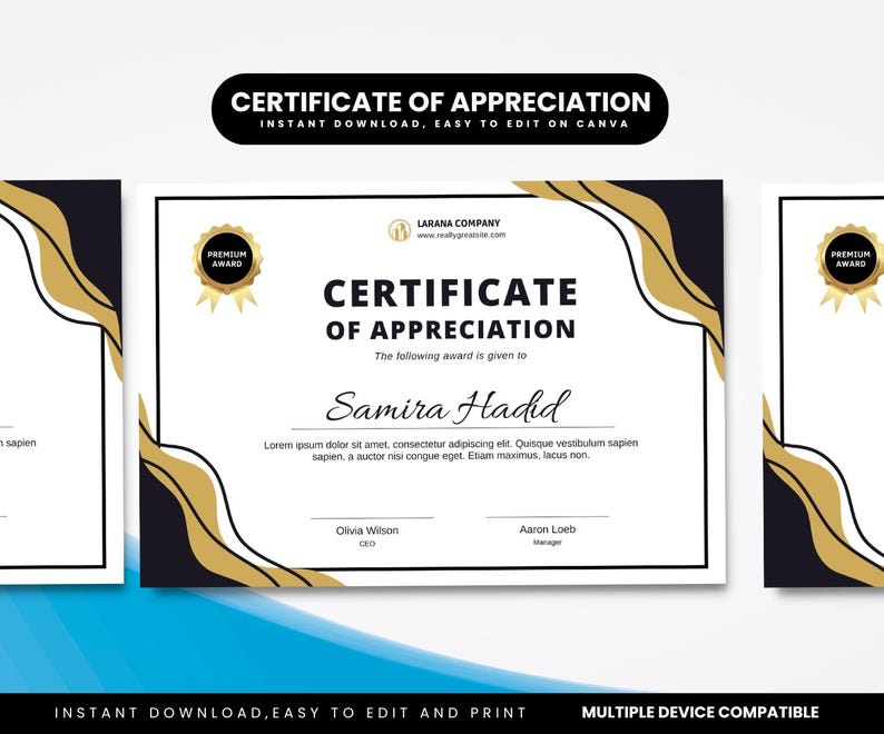 Minimalist Award Certificate Template: Printable Appreciation Gift ...