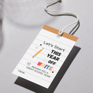 Let&#39;s Start This Year Off Write Tag | Printable First Day of School Favor Tags | Notepad Pencil Back to School Gift Tag