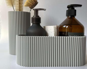 2er Set Spülbecken Organizer & Kochlöffelhalter/Spülbürstenhalter, Minimalistischer Küchenhelfer, Design Aufbewahrung Küche, Ordnung Küche